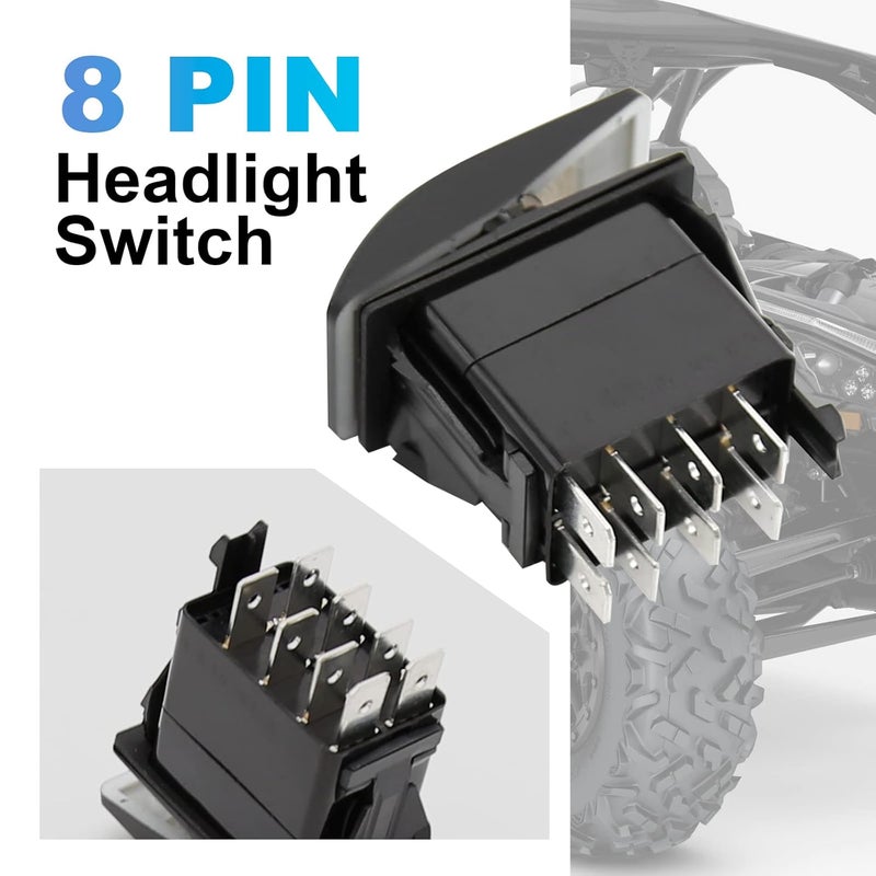 MDEOOSKY 710004492 Headlight Switch, Replacement for Can-Am Maverick X3 Defender Maverick Trail and Sport, On/Off Switch Blue LED Light 8 Pin 20A, for Cars Caravans Yachts Buses - Image 4